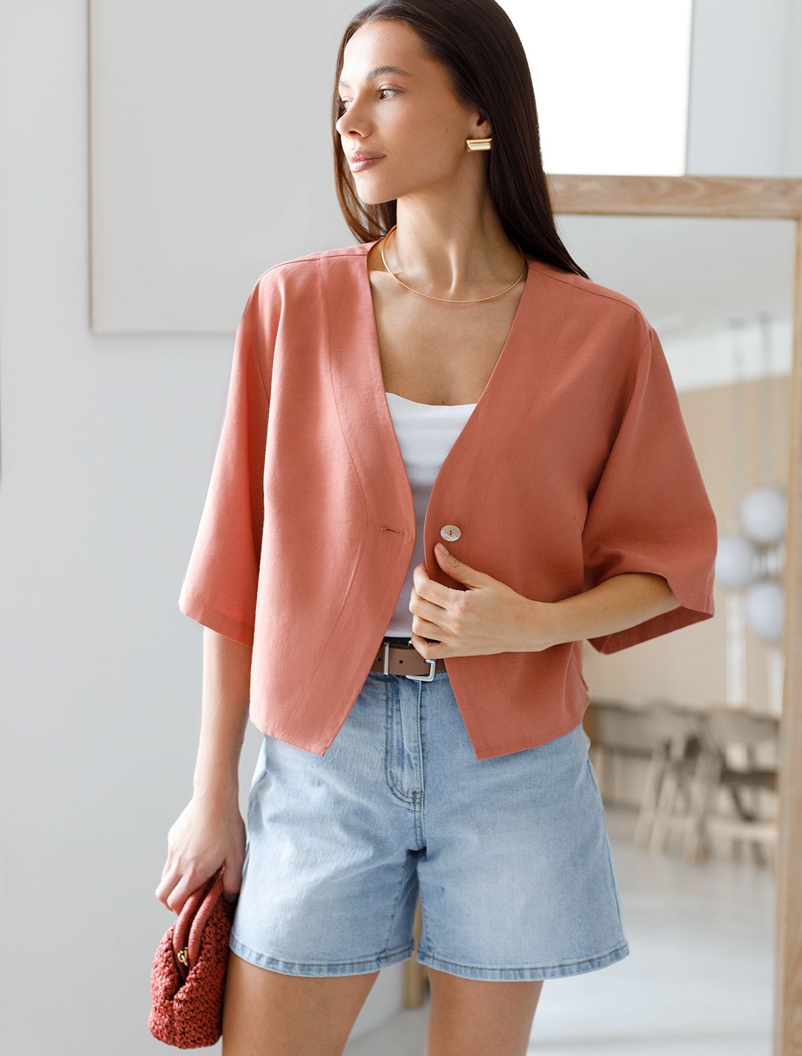 Блузка из плотного лиоцелла D29.266 дымчато-коралловый