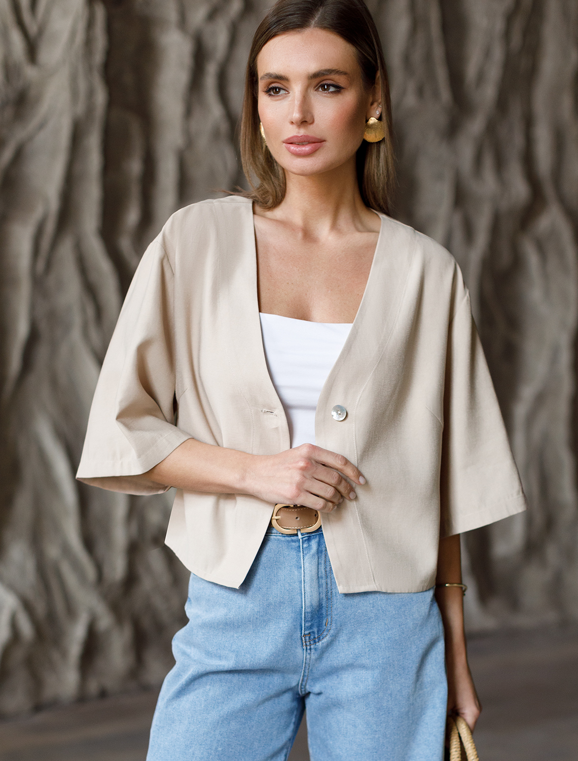 Блузка из плотного лиоцелла D29.266 светло-бежевый