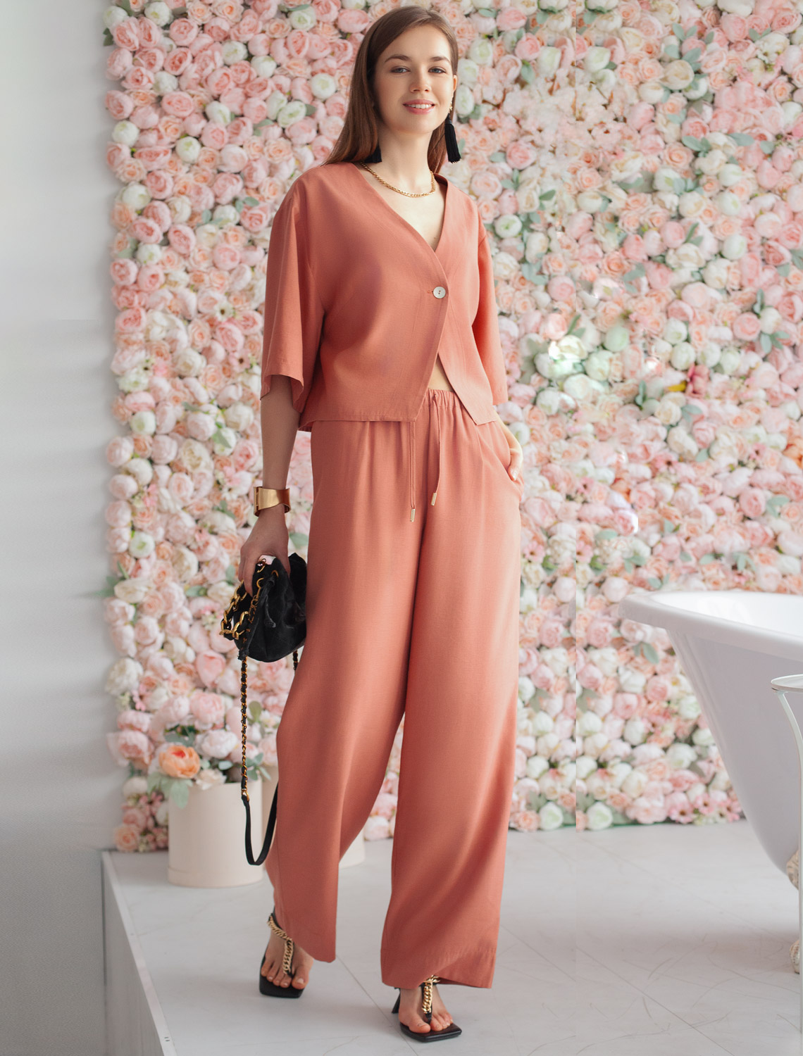 Блузка из плотного лиоцелла D29.266 дымчато-коралловый