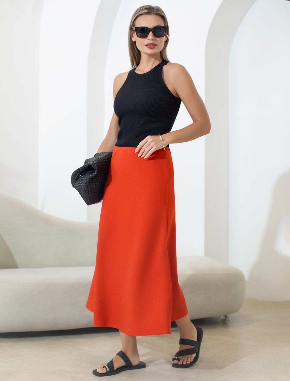 Юбка из плотного лиоцелла скроенная по косой D26.197 терракотовый