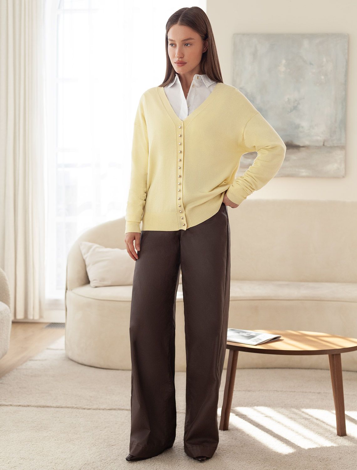 Кардиган тонкой вязки из вискозы D31.137 банановый