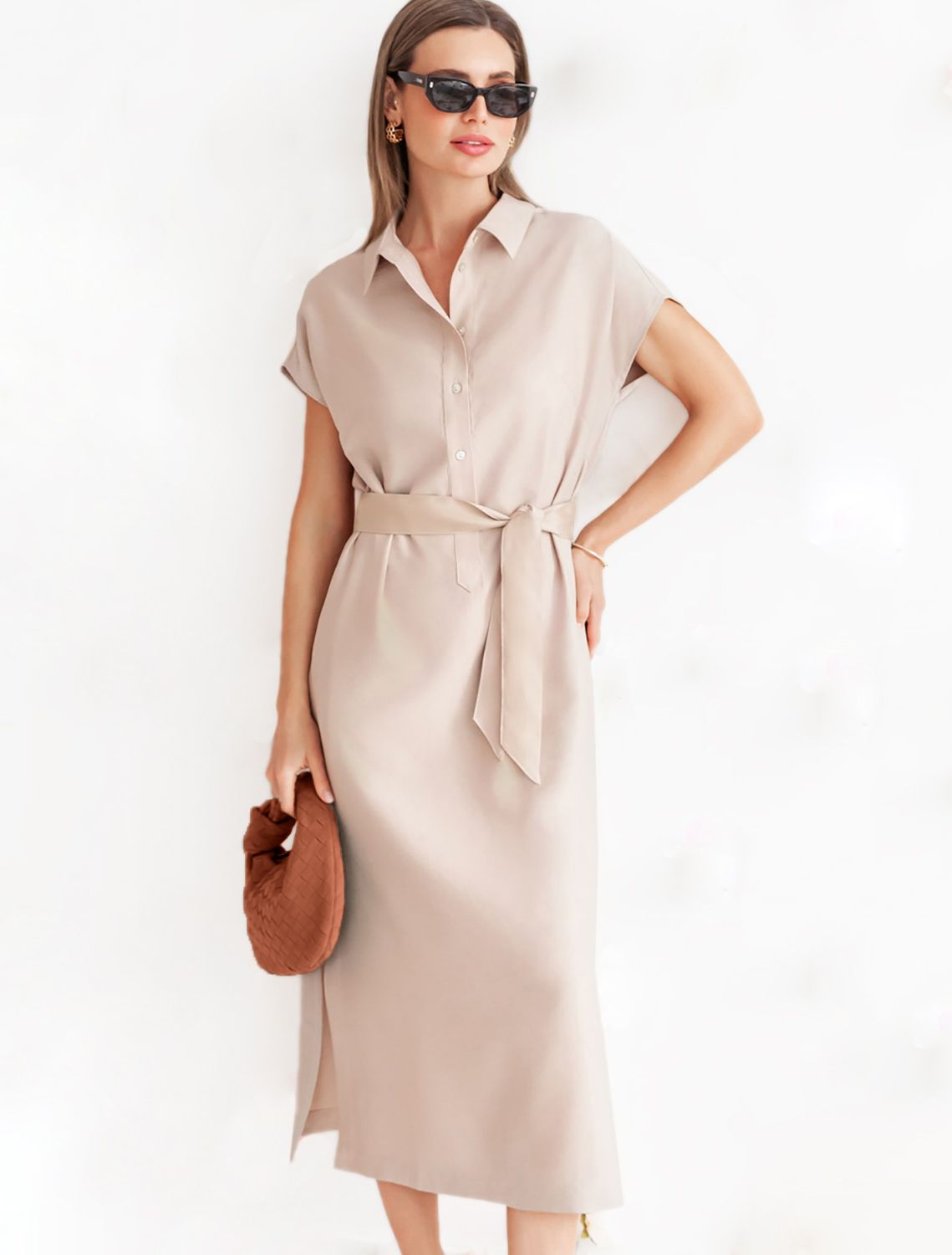 Платье-рубашка из плотного лиоцелла D22.242 светло-бежевый