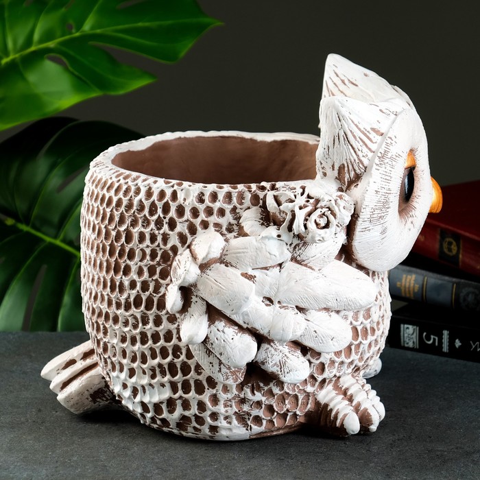 Фигурное кашпо «Сова», 2.6 л, 30×23×25 см, гипс, серое