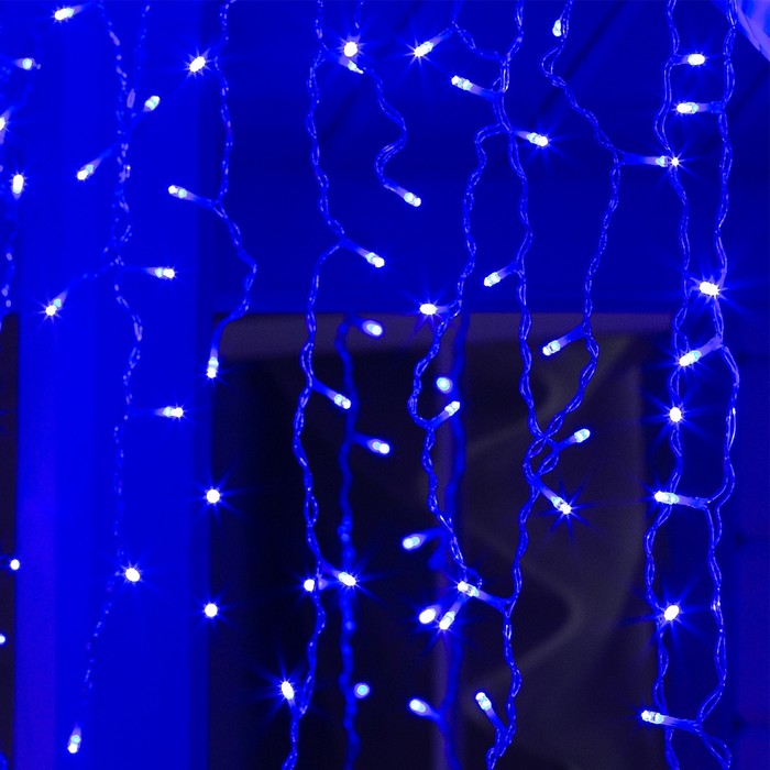 Гирлянда «Бахрома» 3 × 0.9 м, IP44, УМС, прозрачная нить, 232 LED, свечение синее, 220 В
