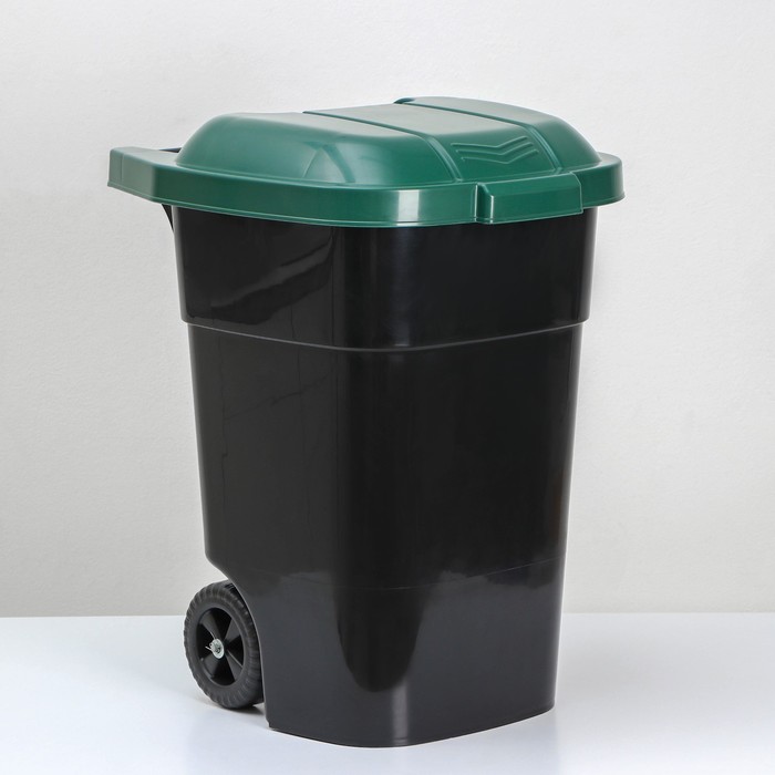 Мусорный бак с крышкой «Садовый», 65 л, на колёсиках, чёрный, зелёный
