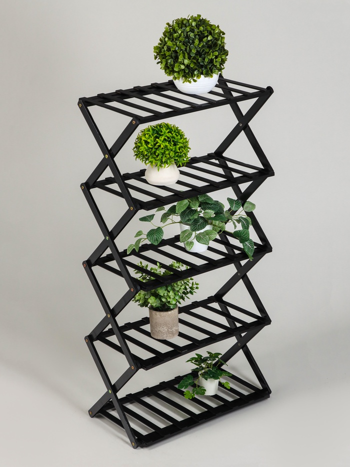 Подставка для цветов Greengo, 5 полок, 50×25×89 см, напольная, бамбук, чёрная