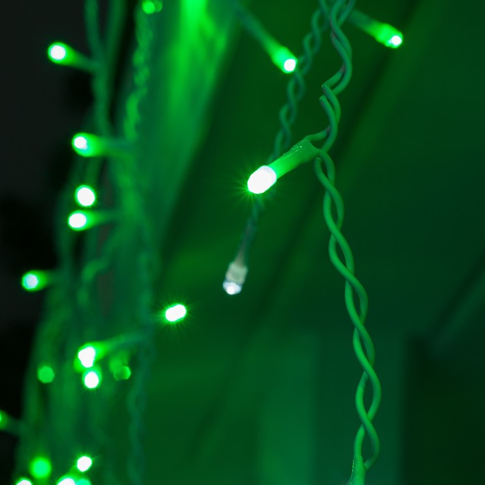 Гирлянда «Бахрома» 3 × 0.6 м, IP44, УМС, белая нить, 160 LED, свечение зелёное, мерцание белым, 220 В