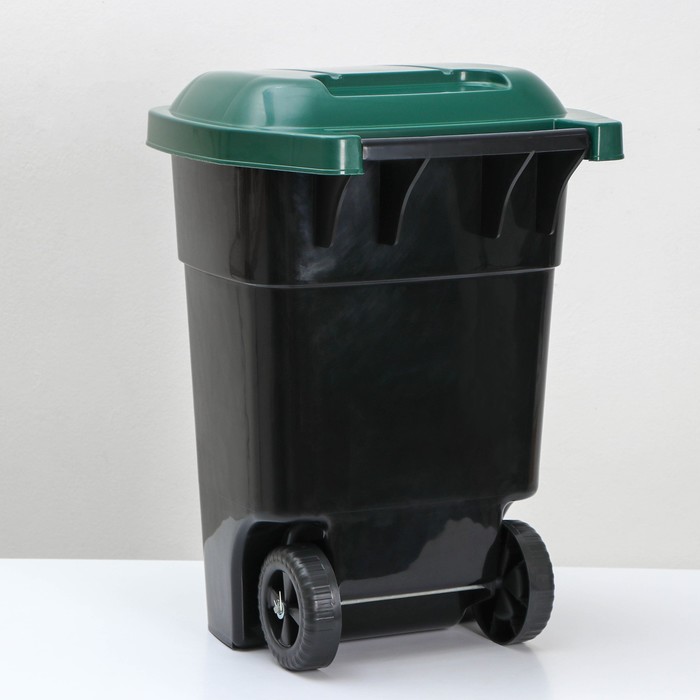 Мусорный бак с крышкой «Садовый», 65 л, на колёсиках, чёрный, зелёный