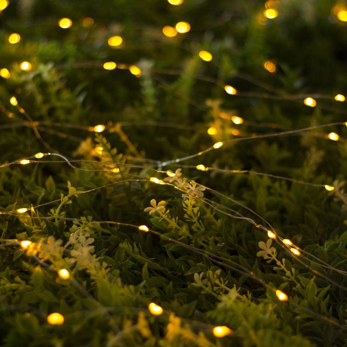 Гирлянда «Нить», 10 м, уличная, IP44, 100 LED, 2 режима, солнечная батарея, серебристая нить, свечение жёлтое