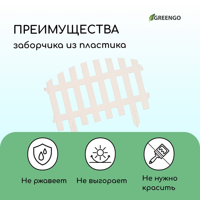 Ограждение декоративное, 35 × 210 см, 5 секций, пластик, белое, RENESSANS, Greengo