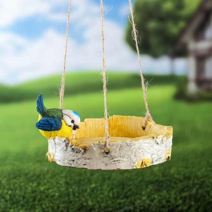 Подвесной декор из гипса «Кормушка с птичкой», 17×17×8 см