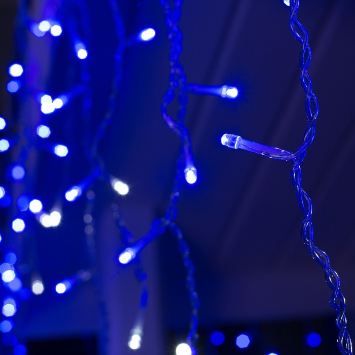 Гирлянда «Бахрома» 3 × 0.6 м, IP44, УМС, прозрачная нить, 160 LED, свечение синее, мерцание белым, 220 В