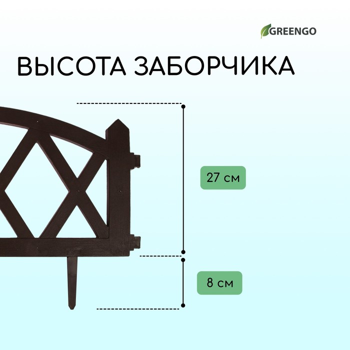 Ограждение декоративное, 35×232 см, 4 секции, пластик, коричневое, MODERN, Greengo