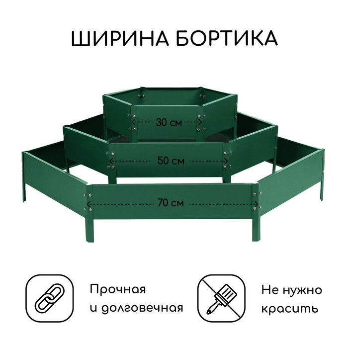 Клумба оцинкованная, 3 яруса, d=60–100–140 см, высота бортика 45 см, зелёная, Greengo