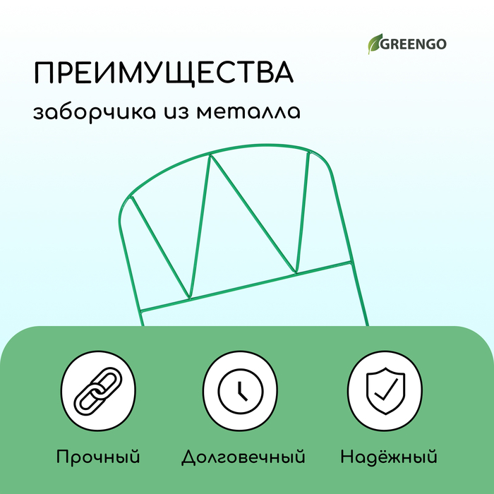 Ограждение декоративное, 65×325 см, 5 секций, металл, зелёное, «Арена», Greengo