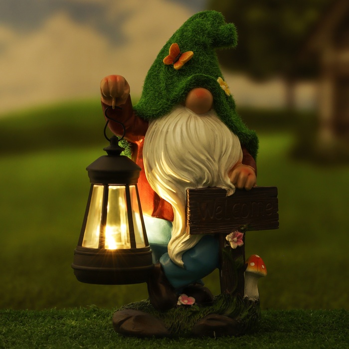 Садовая фигура - фонарь «Гном Welcome» 9×15×25 см, Greengo