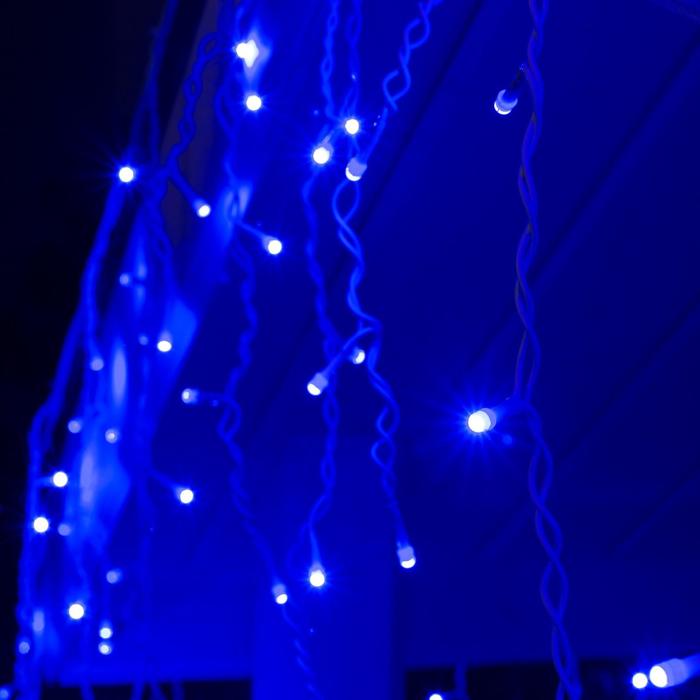Гирлянда «Бахрома» 3 × 0.6 м, IP44, УМС, белая нить, 160 SMD-LED, свечение синее, 220 В