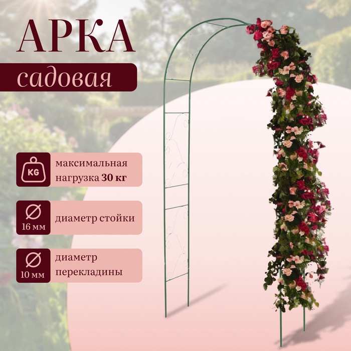 Арка садовая, 240×120×36 см, для вьющихся растений, металлическая, зелёная, «Вьюнок»