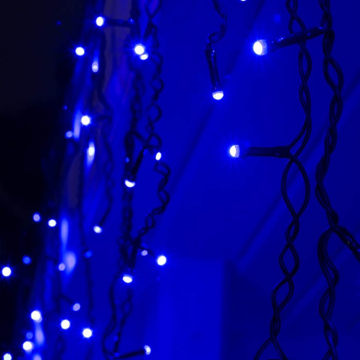 Гирлянда «Бахрома» 3 × 0.6 м, IP44, УМС, тёмная нить, 160 SMD-LED, свечение синее, 220 В