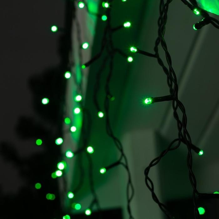 Гирлянда «Бахрома» 3 × 0.6 м, IP44, УМС, тёмная нить, 160 LED, свечение зелёное, 220 В