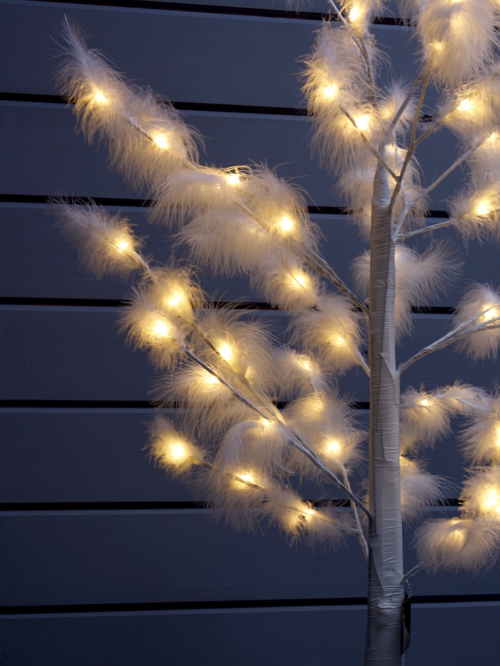 Светодиодное дерево «Перья» 1.5 м, 300 LED, постоянное свечение, 220 В, свечение тёплое белое