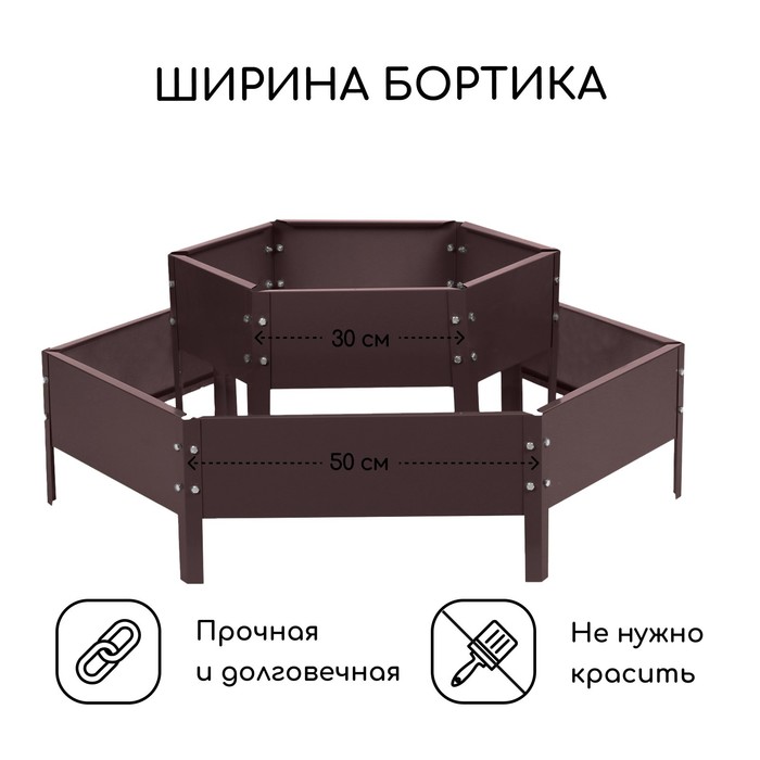 Клумба оцинкованная, 2 яруса, d=60-100 см, высота бортика 30 см, коричневая, Greengo