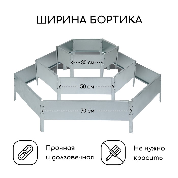 Клумба оцинкованная, 3 яруса, d=60–100–140 см, высота бортика 45 см, Greengo