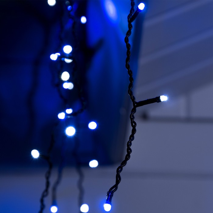 Гирлянда «Бахрома» 3 × 0.6 м, IP44, УМС, тёмная нить, 160 LED, свечение бело-синее, мигание, 220 В