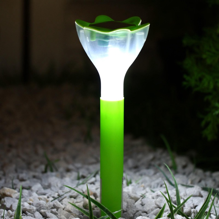 Садовый светильник на солнечной батарее «Цветок зелёный», 6×29×6 см, 1 LED, свечение белое