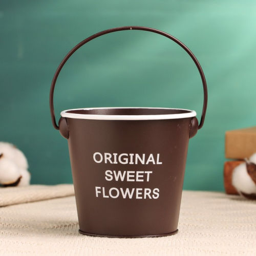 Кашпо - ведёрко Original Sweet Flowers, 600 мл, металл, коричневое