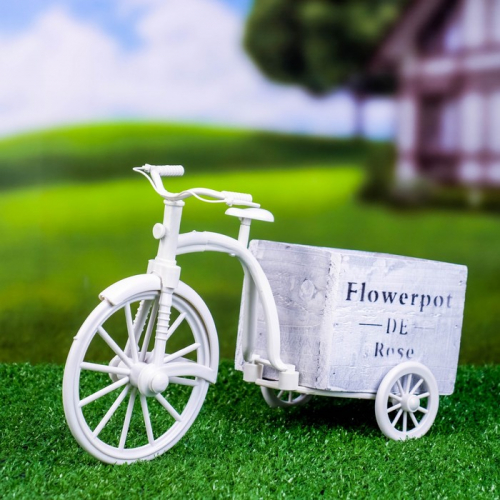 Фигурное кашпо для цветов «Велосипед Flowerpot de Rose», 26×12×18 см, дерево, пластик, белое
