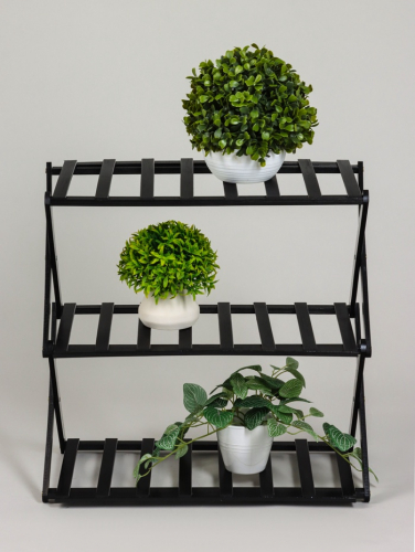 Подставка для цветов Greengo, 3 полки, 50×25×46 см, напольная, бамбук, чёрная