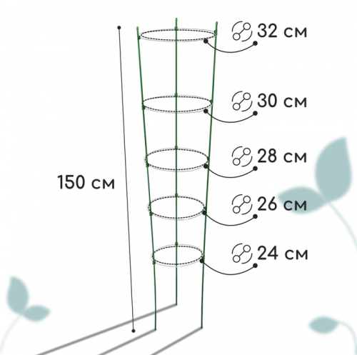 Кустодержатель, d=32–30–28–26–24 см, h=150 см, 5 колец, металл, зелёный, Greengo