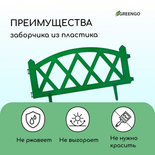 Ограждение декоративное, 35×232 см, 4 секции, пластик, зелёное, MODERN, Greengo