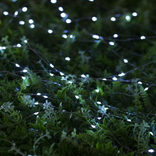 Гирлянда «Нить», 20 м, уличная, IP44, 200 LED, 2 режима, солнечная батарея, серебристая нить, свечение белое