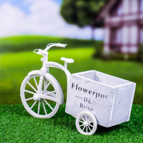 Фигурное кашпо для цветов «Велосипед Flowerpot de Rose», 26×12×18 см, дерево, пластик, белое