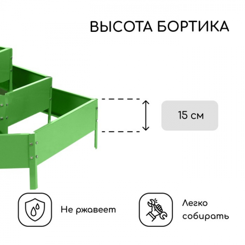 Клумба оцинкованная, 3 яруса, d=60–100–140 см, высота бортика 45 см, зелёная, Greengo