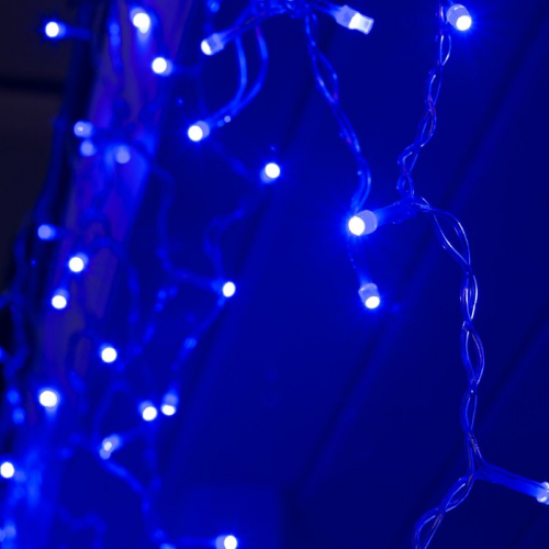 Гирлянда «Бахрома» 3 × 0.6 м, IP44, УМС, прозрачная нить, 160 SMD-LED, свечение синее, 220 В