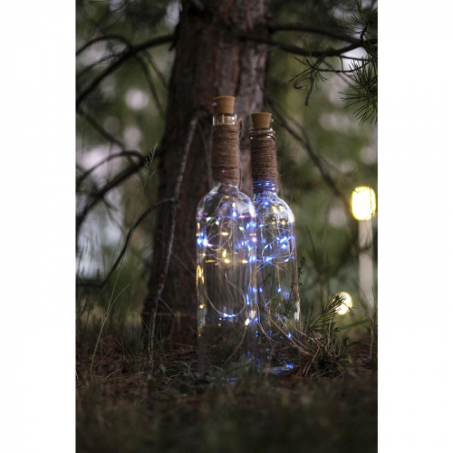 Гирлянда «Нить» 1 м роса с пробкой, IP44, серебристая нить, 10 LED, фиксинг, солнечная батарея, свечение белое