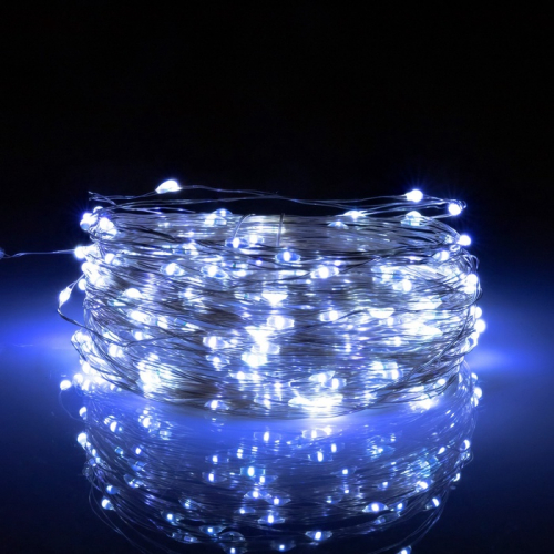 Гирлянда «Нить», 20 м, уличная, IP44, 200 LED, 2 режима, солнечная батарея, серебристая нить, свечение белое