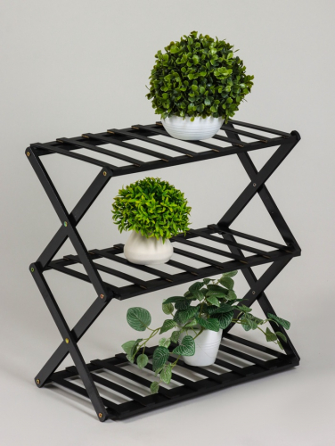 Подставка для цветов Greengo, 3 полки, 50×25×46 см, напольная, бамбук, чёрная