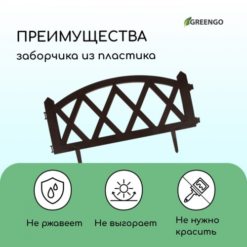 Ограждение декоративное, 35×232 см, 4 секции, пластик, коричневое, MODERN, Greengo