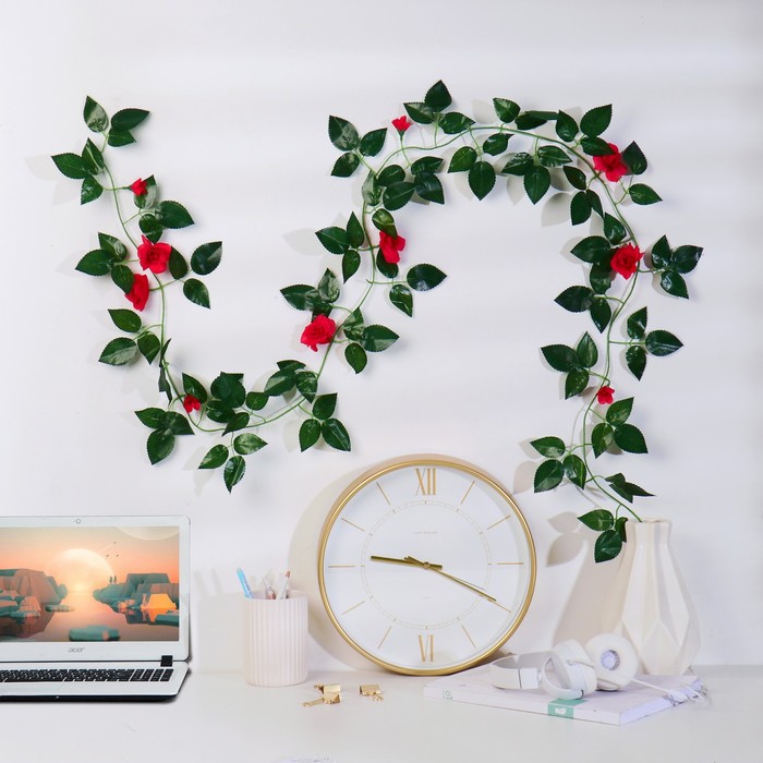 Лиана искусственная «Лист с розами», 1.9 м, (цена за 1 шт. фасовка 5 шт.), МИКС