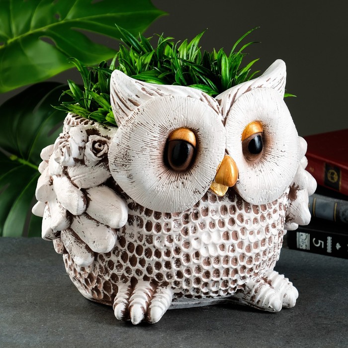 Фигурное кашпо «Сова», 2.6 л, 30×23×25 см, гипс, серое