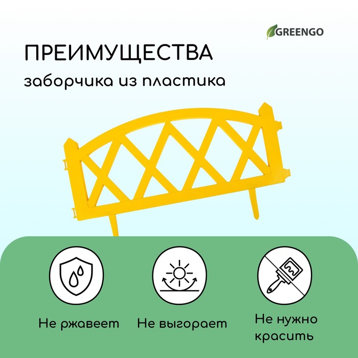 Ограждение декоративное, 35×232 см, 4 секции, пластик, жёлтое, MODERN, Greengo