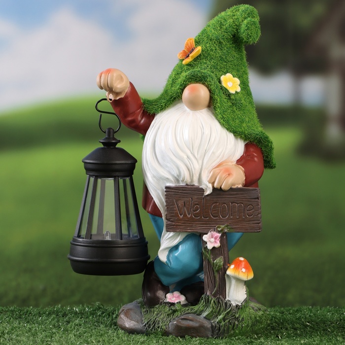 Садовая фигура - фонарь «Гном Welcome» 9×15×25 см, Greengo