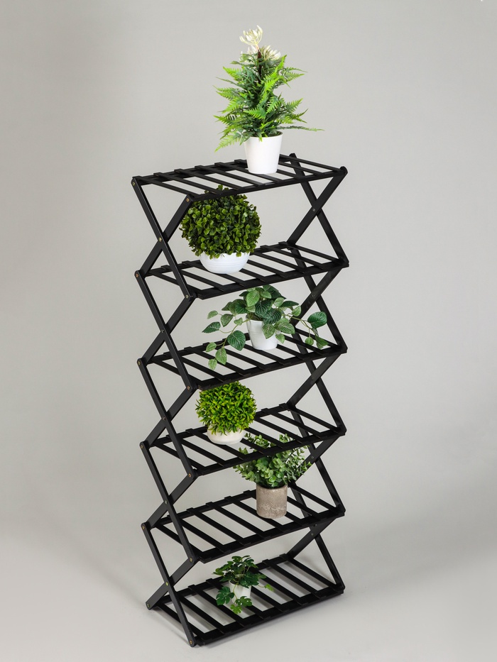 Подставка для цветов Greengo, 6 полок, 50×25×110 см, напольная, бамбук, чёрная