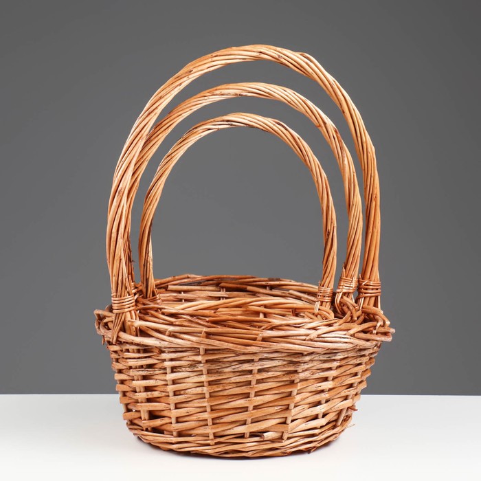 Набор корзин плетёных, 3 шт., 30×22/33 см, 26×12/28 см, 20×10/23 см, ива