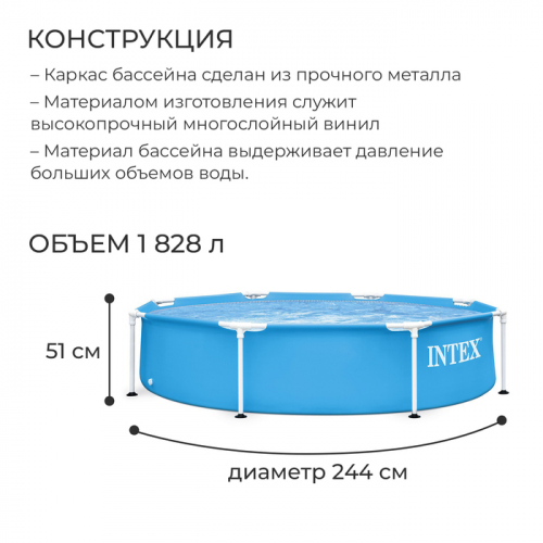Бассейн каркасный INTEX Metal Frame, 244×51 см, 28205NP