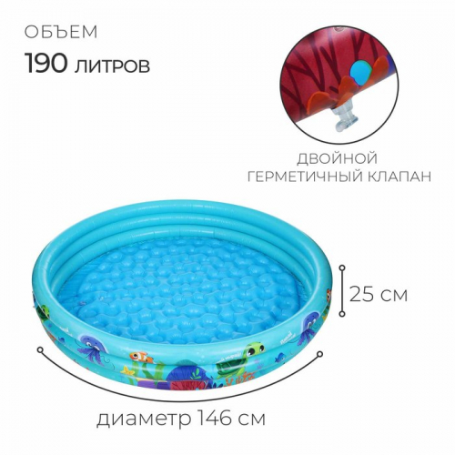 Бассейн надувной «На волне: Морской мир», 146 х 25 см, с надувным дном